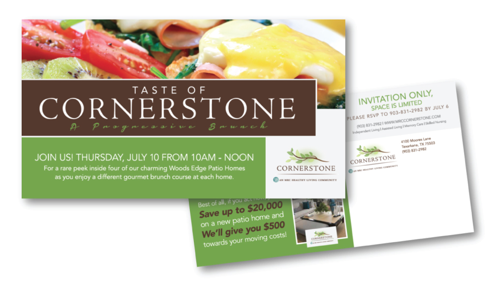 Cornerstone Taste of Cornerstone progressive brunch invitation postcard, front and back