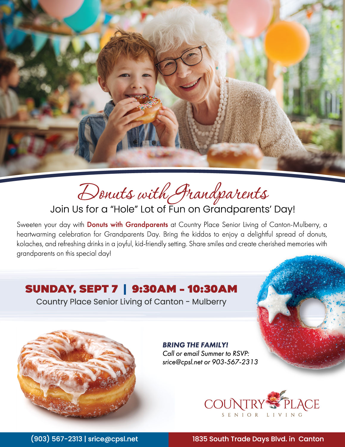 Country Place Senior Living Donuts with Grandparents event flyer