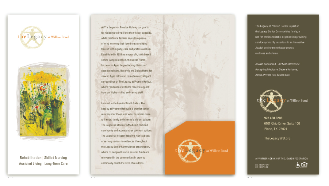 The Legacy at Willow Bend branded folder and interior brochure